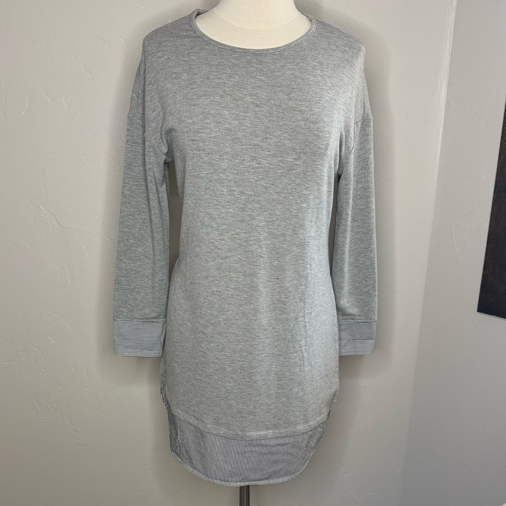 Tacera Midi Dress Tunic Looks Like a Jersey Dress Over a Stripe Buttondown